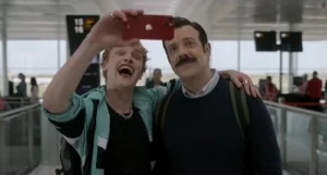 Ted Lasso characters taking a selfie- or in this case an "Ussie"