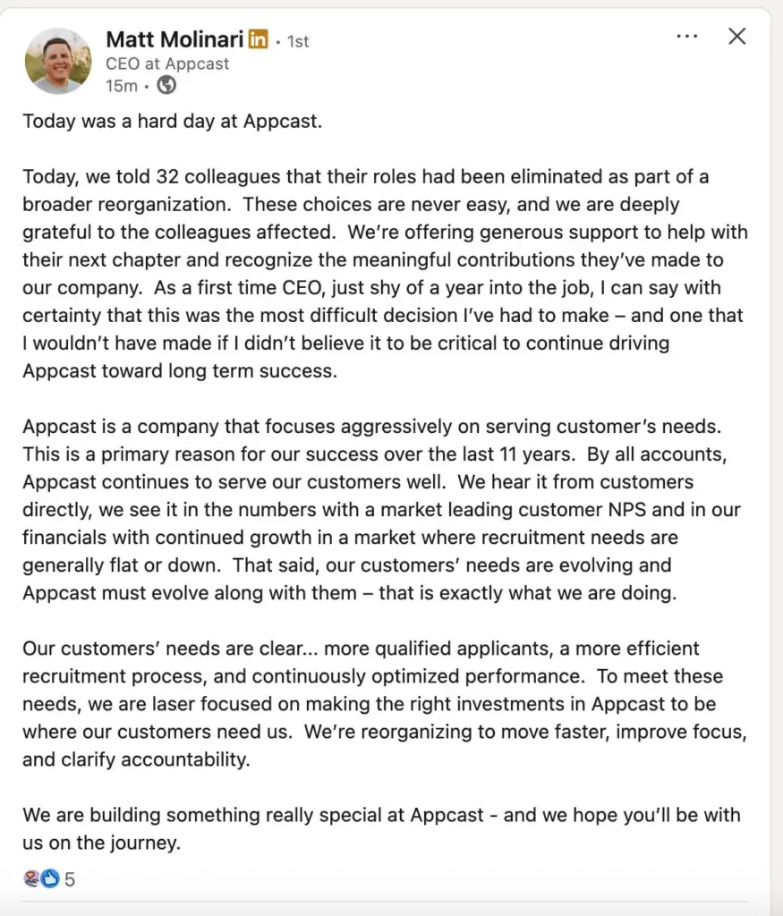 Appcast Layoffs, Facebook Jobs, RecFest US 2 Matt Molinari LI Post