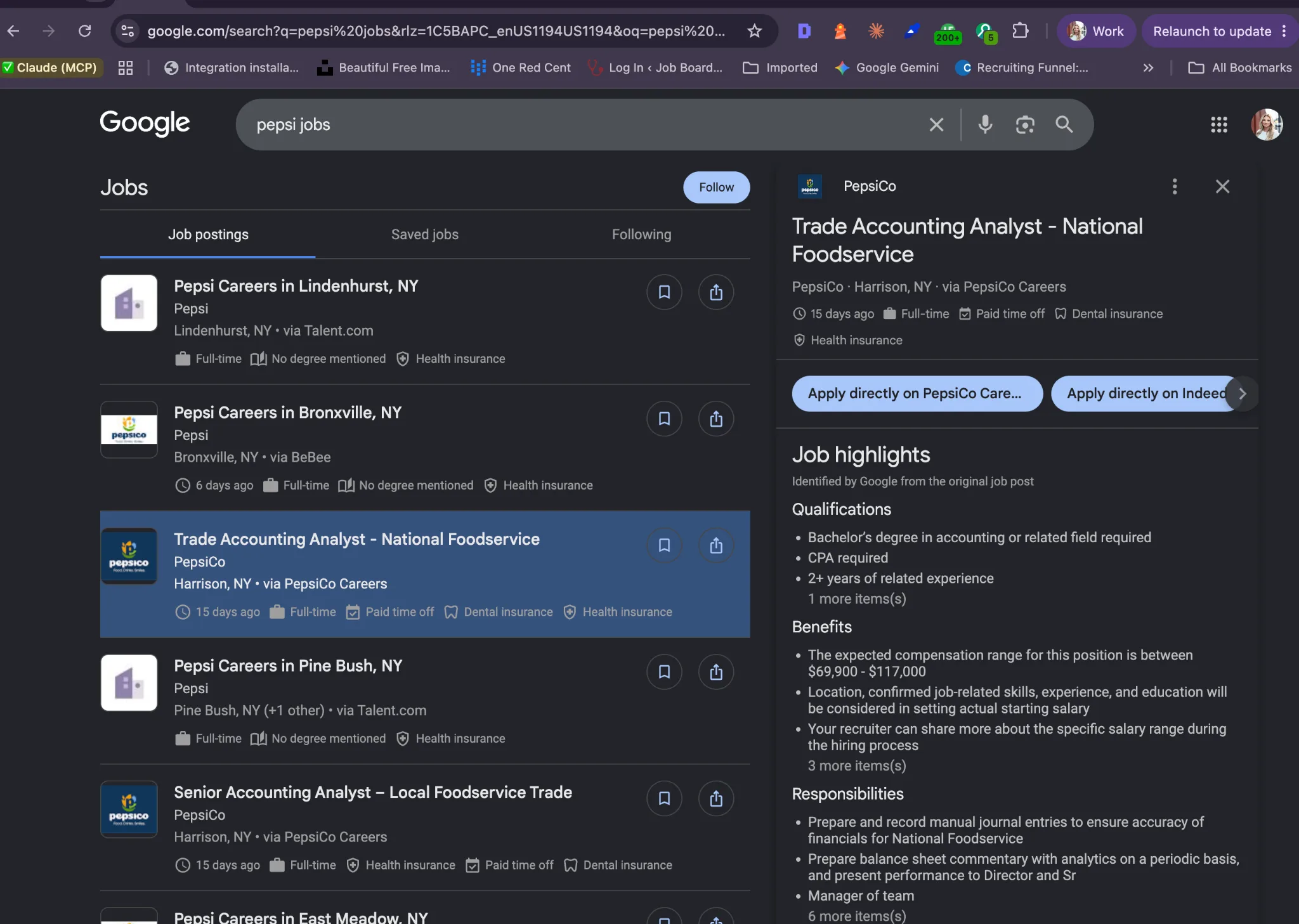 job listings for pepsi in google for jobs