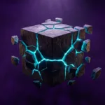 Abstract illustration of a solid cube separating into fragments, representing AI unbundling recruiting software