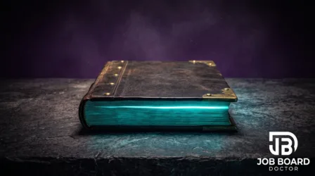 Abstract illustration of a closed ledger with cyan light escaping between its pages, representing the request to open Randstad’s books on the Monster reorganization.